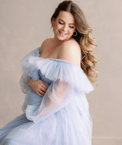 Tulle Baby Shower Light Blue Dress For Mommy