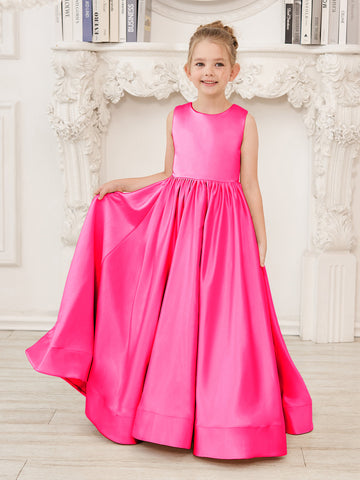 A-line Lace Satin Floor-length Flower Girl Dress