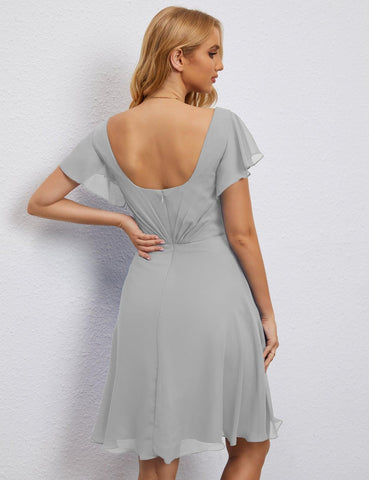 Robe de soirée dos nu, robe de bal formelle, longueur genou, manches courtes, robe de cocktail 28077 