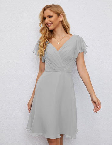 Robe de soirée dos nu, robe de bal formelle, longueur genou, manches courtes, robe de cocktail 28077 
