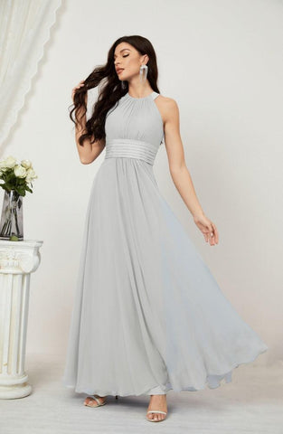 Baoleely Formal Party Gown Dress Chiffon Halter Long Sleeveless Bridesmaid Dresses 2802