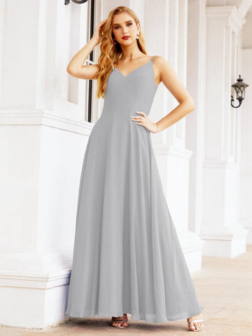 Baoleely Spaghetti Strap Bridesmaid Dresses V Neck Butterfly Back Fromal Evening Party Prom Gown 28036