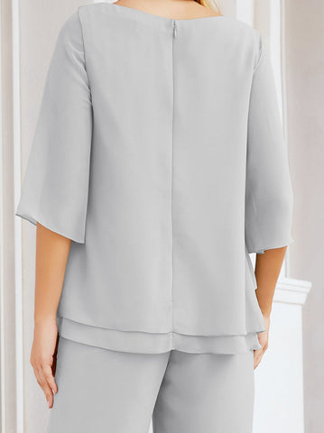 Baoleely Élégante robe mère de la mariée 2 pièces, grande taille, pantalon, volants, couches argentées, peignoir 28064