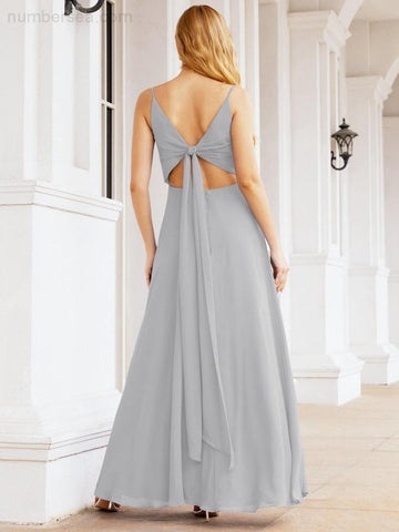Baoleely Spaghetti Strap Bridesmaid Dresses V Neck Butterfly Back Fromal Evening Party Prom Gown 28036