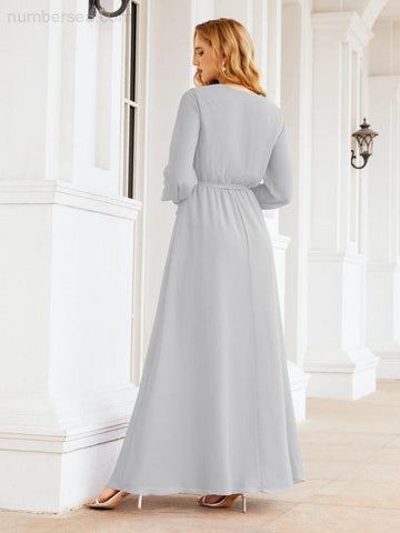 Robe de demoiselle d'honneur en mousseline Sunnderly pour femme, coupe trapèze, manches longues, robe de soirée formelle pour invitée de mariage SY28032 