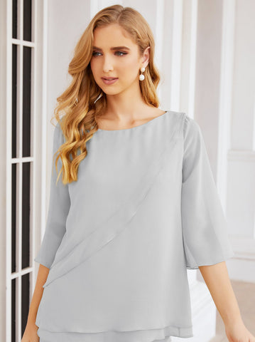 Baoleely Élégante robe mère de la mariée 2 pièces, grande taille, pantalon, volants, couches argentées, peignoir 28064