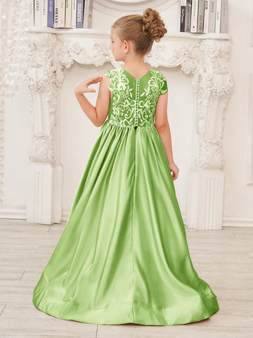 A-line Lace Satin Floor-length Flower Girl Dress