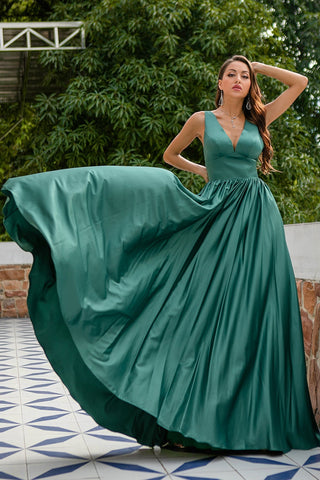 Deep V Neck Long Bridesmaid Dress