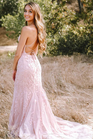 Spaghetti Straps Backless Prom Dress