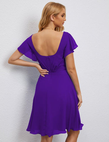 Robe de soirée dos nu, robe de bal formelle, longueur genou, manches courtes, robe de cocktail 28077 