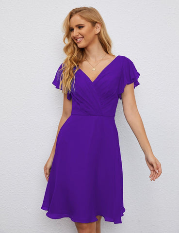 Robe de soirée dos nu, robe de bal formelle, longueur genou, manches courtes, robe de cocktail 28077 