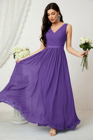 Women's Chiffon Long Bridesmaid Dresses A line Sleeveless Formal Prom Gown for Evening Party Homecoming Dresses 2808