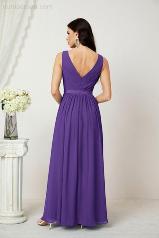 Women's Chiffon Long Bridesmaid Dresses A line Sleeveless Formal Prom Gown for Evening Party Homecoming Dresses 2808