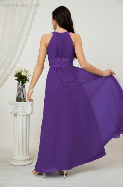 Numbersea Formal Party Gown Dress Chiffon Halter Long Sleeveless Bridesmaid Dresses 2802