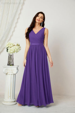 Women's Chiffon Long Bridesmaid Dresses A line Sleeveless Formal Prom Gown for Evening Party Homecoming Dresses 2808
