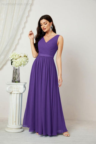 Women's Chiffon Long Bridesmaid Dresses A line Sleeveless Formal Prom Gown for Evening Party Homecoming Dresses 2808