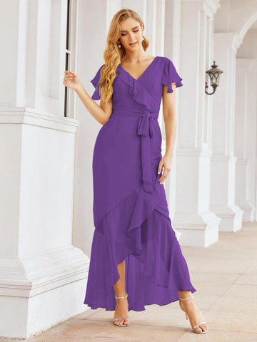 Baoleely Ruffled Bridesmaid Dresses Mermaid Formal Violin Evening Party Prom Gowns 28042