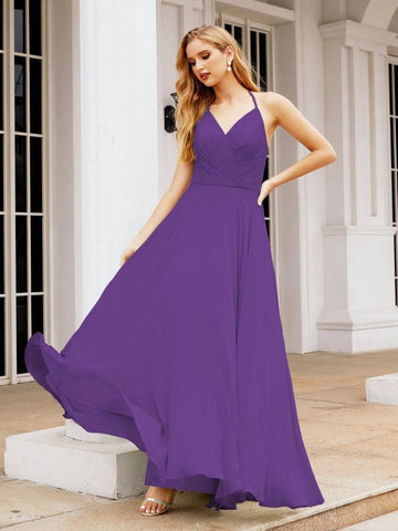 Baoleely Halter Chiffon Bridesmaid Dresses Wedding Appare Sleeveless Formal Prom Dress with Ruffled Back 28035