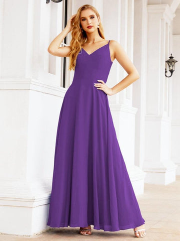 Baoleely Spaghetti Strap Bridesmaid Dresses V Neck Butterfly Back Fromal Evening Party Prom Gown 28036