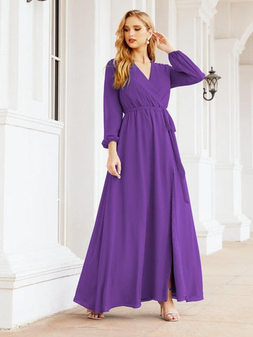 Robe de demoiselle d'honneur en mousseline Sunnderly pour femme, coupe trapèze, manches longues, robe de soirée formelle pour invitée de mariage SY28032 