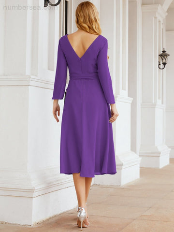 Robe de demoiselle d'honneur dos nu en V avec ceinture à la taille - Mère de la mariée - Invitée au mariage SY28031