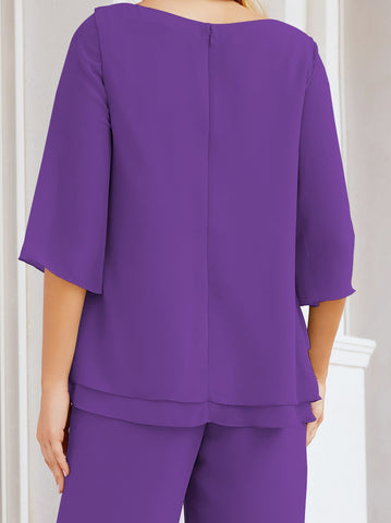 Baoleely Élégante robe mère de la mariée 2 pièces, grande taille, pantalon, volants, couches argentées, peignoir 28064