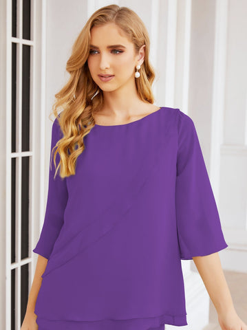 Baoleely Élégante robe mère de la mariée 2 pièces, grande taille, pantalon, volants, couches argentées, peignoir 28064