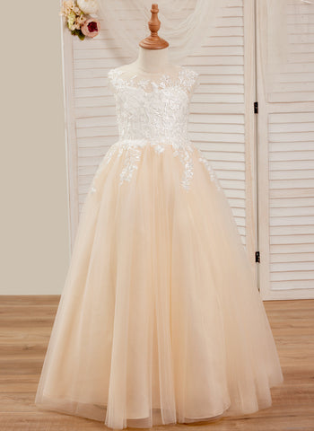 A-line Lace Tulle Floor-length Pink Dress (010226589)