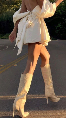 Precioso vestido blanco de fiesta sin espalda Y1881