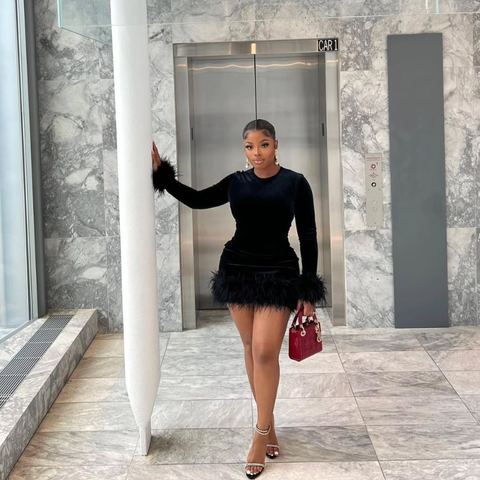 Robe de soirée noire sexy à manches longues Y2515