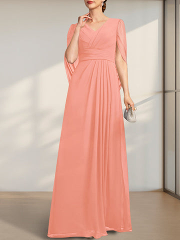 A-line V-Neck Floor-Length Chiffon Mother of the Bride Dress With Pleated