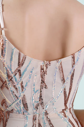 Golden Spaghetti Straps Prom Dress