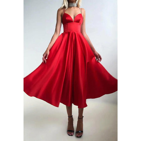 Vestido de fiesta sencillo con escote en V y tirantes finos 