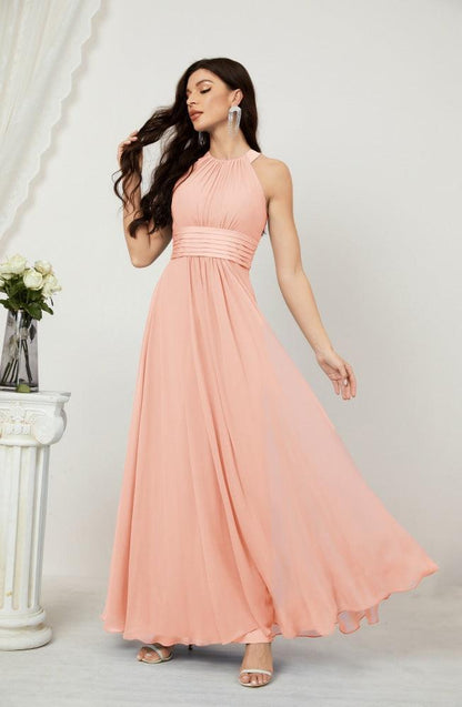 Numbersea Formal Party Gown Dress Chiffon Halter Long Sleeveless Bridesmaid Dresses 2802