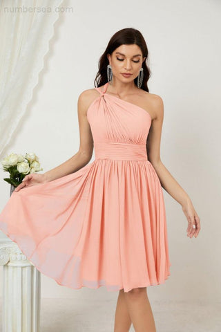 Baoleely Women Chiffon Short One Shoulder Bridesmaid Dress Formal Dresses for Party Homecoming 2804