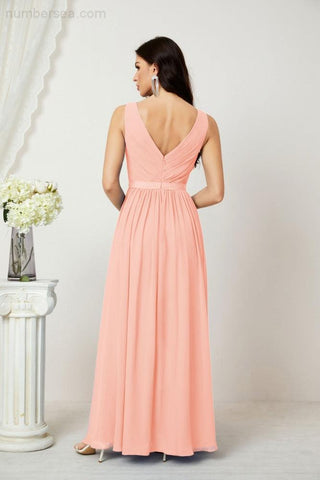 Women's Chiffon Long Bridesmaid Dresses A line Sleeveless Formal Prom Gown for Evening Party Homecoming Dresses 2808