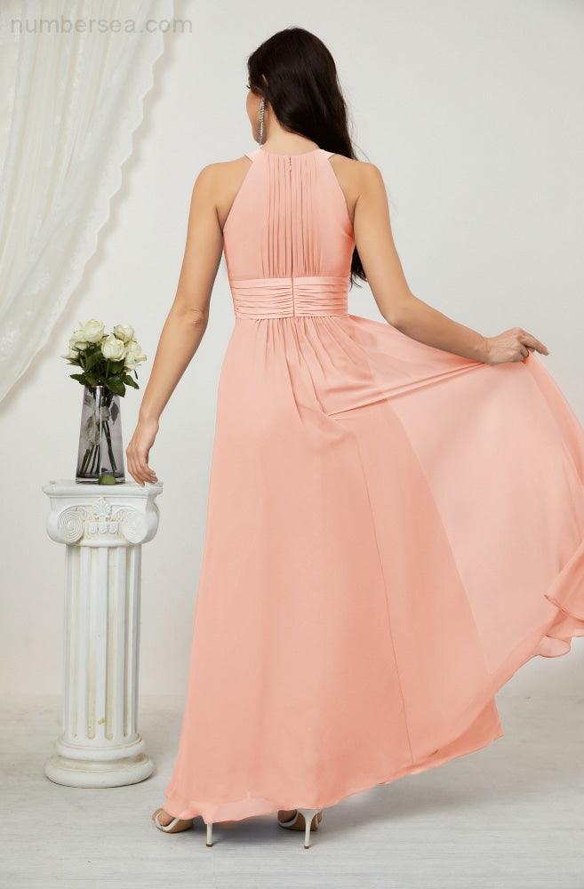 Numbersea Formal Party Gown Dress Chiffon Halter Long Sleeveless Bridesmaid Dresses 2802