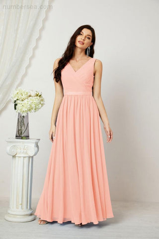 Women's Chiffon Long Bridesmaid Dresses A line Sleeveless Formal Prom Gown for Evening Party Homecoming Dresses 2808