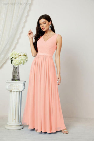 Women's Chiffon Long Bridesmaid Dresses A line Sleeveless Formal Prom Gown for Evening Party Homecoming Dresses 2808