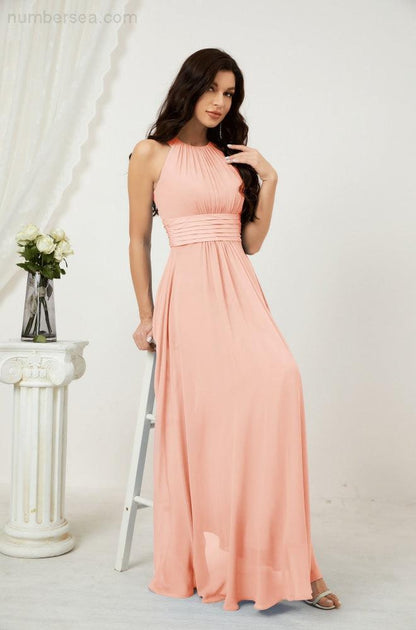 Numbersea Formal Party Gown Dress Chiffon Halter Long Sleeveless Bridesmaid Dresses 2802