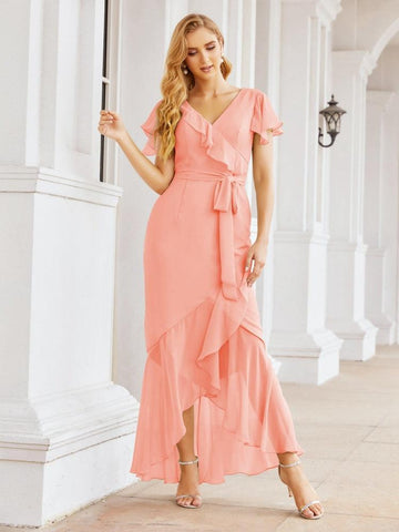 Baoleely Ruffled Bridesmaid Dresses Mermaid Formal Violin Evening Party Prom Gowns 28042