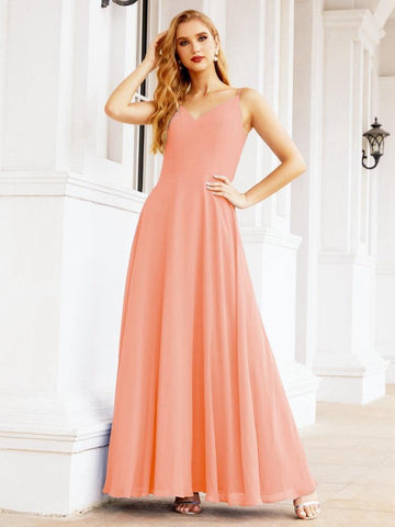 Baoleely Spaghetti Strap Bridesmaid Dresses V Neck Butterfly Back Fromal Evening Party Prom Gown 28036