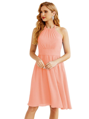 Robe de demoiselle d'honneur courte en mousseline de soie, dos nu, sans manches, robe de soirée formelle, dos nu, Baoleely 28023 