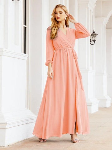 Robe de demoiselle d'honneur en mousseline Sunnderly pour femme, coupe trapèze, manches longues, robe de soirée formelle pour invitée de mariage SY28032 