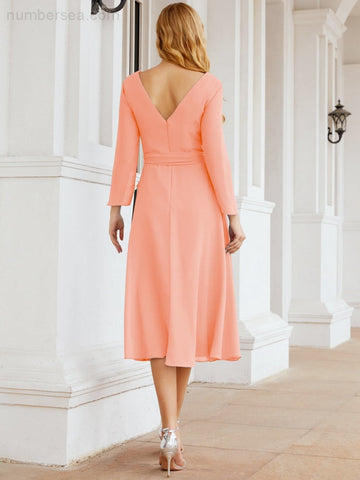 Robe de demoiselle d'honneur dos nu en V avec ceinture à la taille - Mère de la mariée - Invitée au mariage SY28031