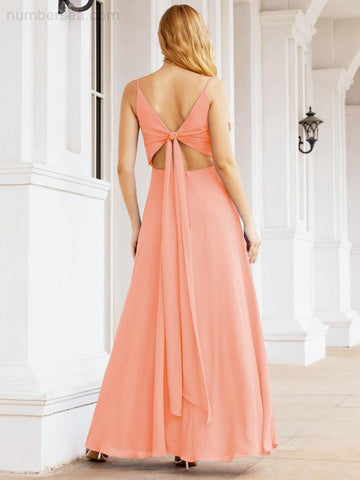 Baoleely Spaghetti Strap Bridesmaid Dresses V Neck Butterfly Back Fromal Evening Party Prom Gown 28036