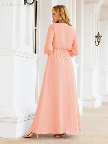 Robe de demoiselle d'honneur en mousseline Sunnderly pour femme, coupe trapèze, manches longues, robe de soirée formelle pour invitée de mariage SY28032 