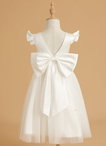 A-line Satin Tulle Knee-length Dusty Rose Dress (2003227179)