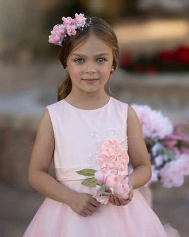 A-line Satin Tulle Floor-length Cascading Ruffles Flower Girl Dress