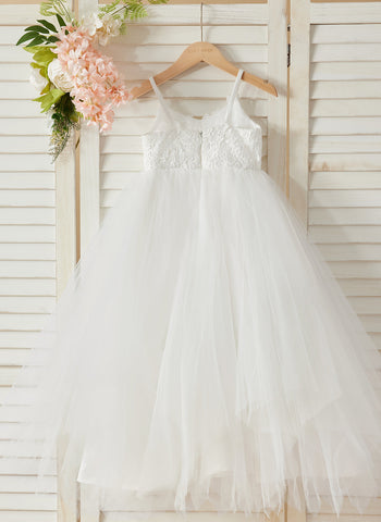 Ball-Gown/Princess Lace Tulle Floor-length White Dress (010145213)